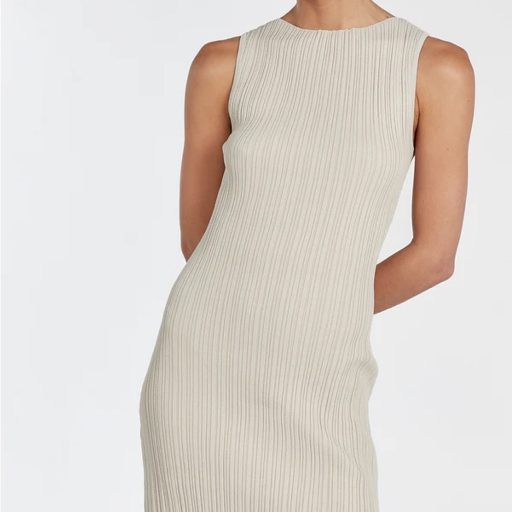 DISSH Tan Ribbed Pleated Mini Dress
